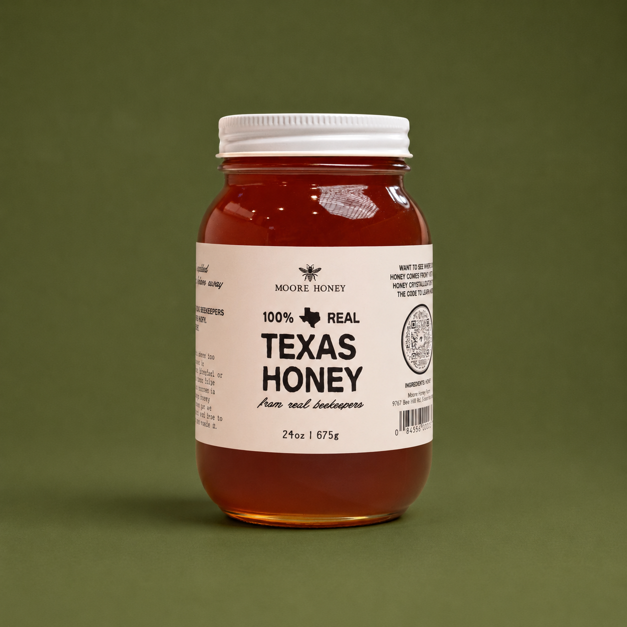 Local Texas Wildflower Honey Glass Pint Jar